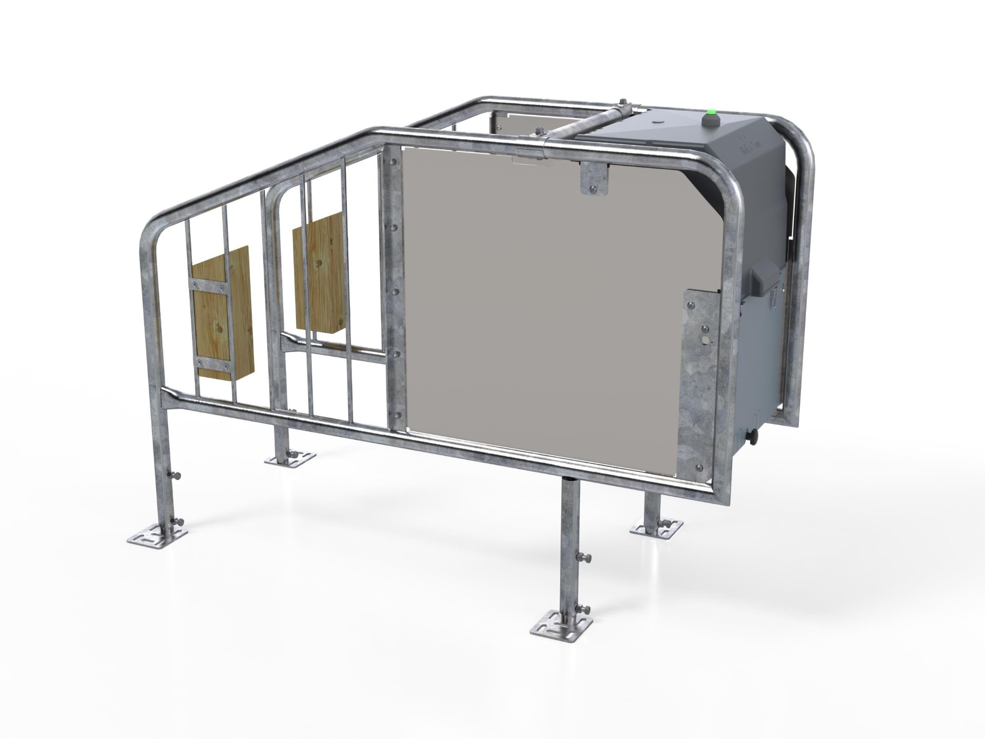 This picture shows the HeavyDuty variant of the HygieneStation, which can be used for the more powerful fattening calves.