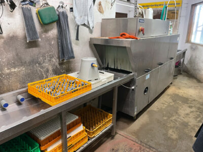 Industrial washing system for feeding buckets